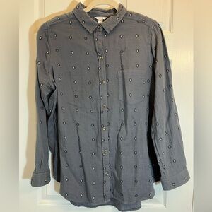 Sonoma Women’s Gray Button-Down Shirt with Embroidery